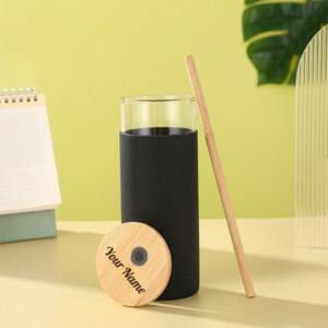 Custom Borosilicate Glass Tumbler with Bamboo Straw