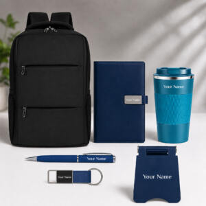 Executive Onboarding Gift Set with Backpack, Diary & Tumbler 2 Blue Premium 6 in 1 Personalized Backpack Gift Set with Tumbler