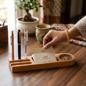 Custom Onboarding Kit Sustainable Desk Wellness Collection 5 EcoSmart 6 in 1 Sustainable Bottle Planter Wooden Desk Gift Set 3