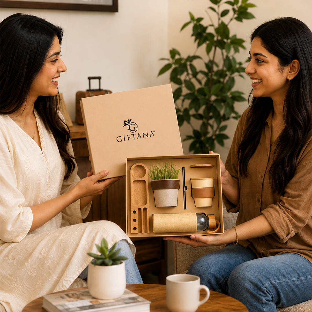 Custom Onboarding Kit Sustainable Desk Wellness Collection EcoSmart 6 in 1 Sustainable Bottle Planter Wooden Desk Gift Set 6