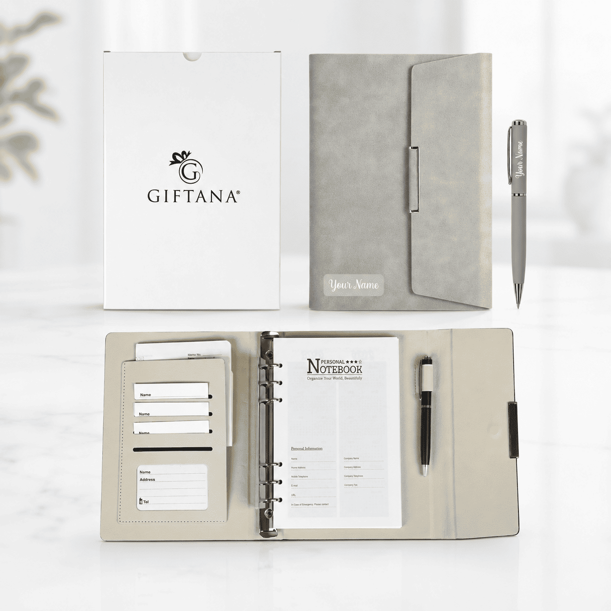 Grey-Custom -2-in-1- Name- Journal- Gift -Set -with -Pen (1) Grey Custom 2 in 1 Name Journal Gift Set with Pen 1