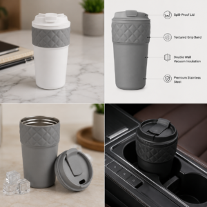 Insulated Travel Coffee Mug with Grip Band 1