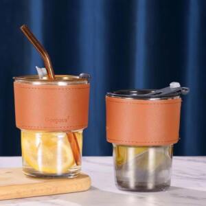 Modern Glass Coffee Tumbler with Sleeve Straw 1