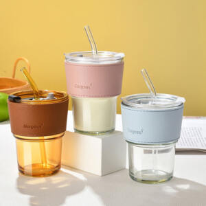 Modern Glass Coffee Tumbler with Sleeve Straw 3