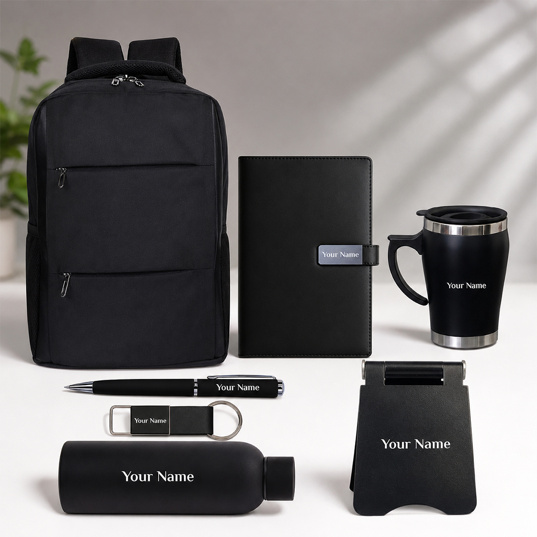 Personalised- 7- in- 1- Executive- Office -Utility -Gift- Hamper (1) Custom 7-in-1 Executive Utility Gift Set with Backpack