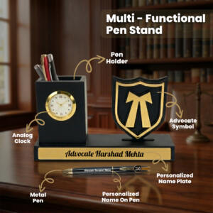 Personalized Advocate Office Desk Organizer Gift with Clock Pen 6