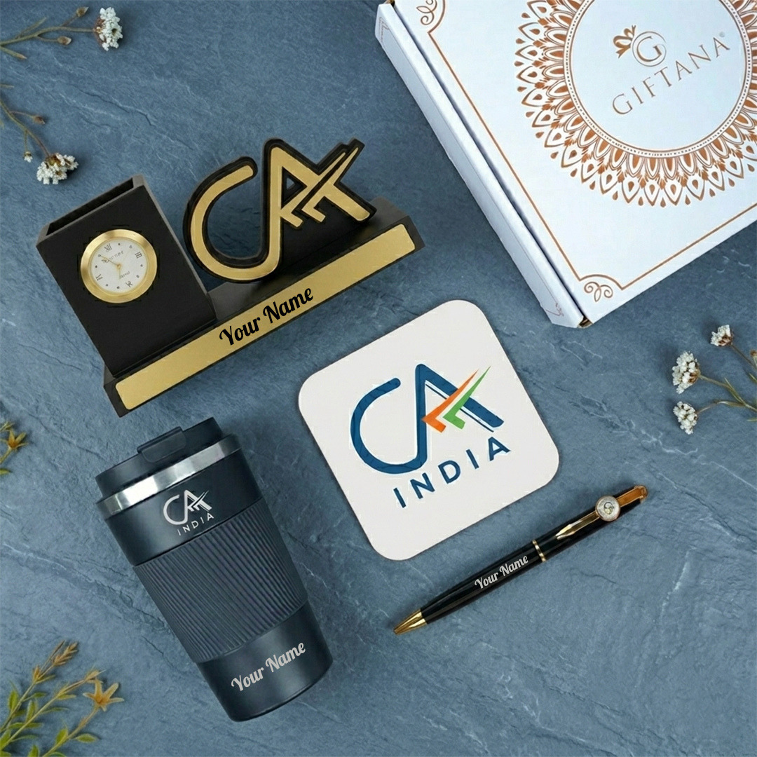 Personalized- CA- India- Gift- Combo -with -Pen -Stand -Tumbler (8) Premium Chartered Accountant Gift Combo with Name Engraving