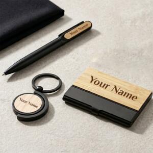 Business Gifting Essentials Set with Pen, Keychain & Card Holder 7 Premium Personalised 3 in 1 Wooden Utility Gift Set 5
