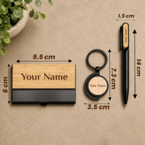 Business Gifting Essentials Set with Pen, Keychain & Card Holder 2 Premium Personalised 3 in 1 Wooden Utility Gift Set 9