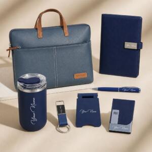 Personalized Executive Welcome Kit for Employees & Clients 4 Blue 7 in 1 Leadership Welcome Kit with Personalized Office Accessories