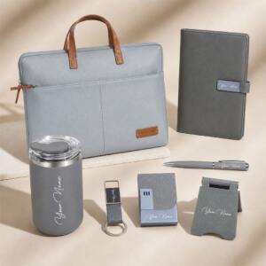 Personalized Executive Welcome Kit for Employees & Clients 2 Grey 7 in 1 Leadership Welcome Kit with Personalized Office Accessories