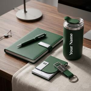 Premium 5-in-1 Diary, Card Holder, Tumbler & Keychain Gift Set