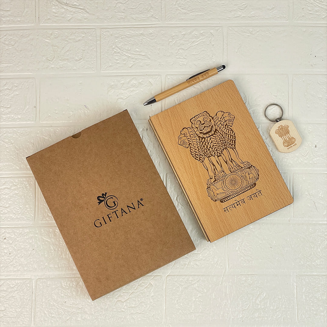 Premium Satyamev Jayate Wooden Desk Essentials Gift Set Wooden Desk Gift Set