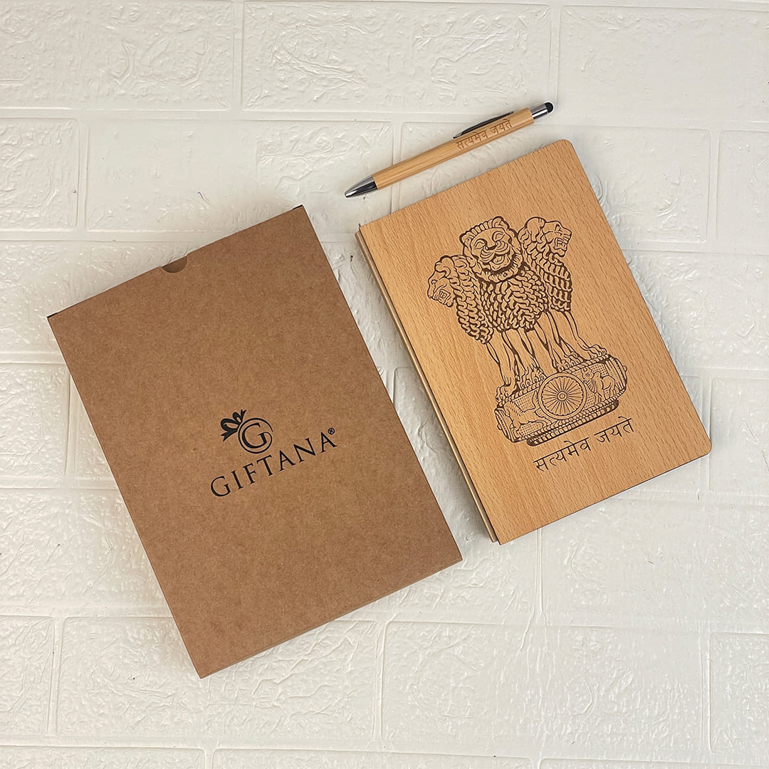 Premium Executive Satyamev Jayate Wooden Diary & Pen Gift Set Wooden Diary & Pen Gift Set
