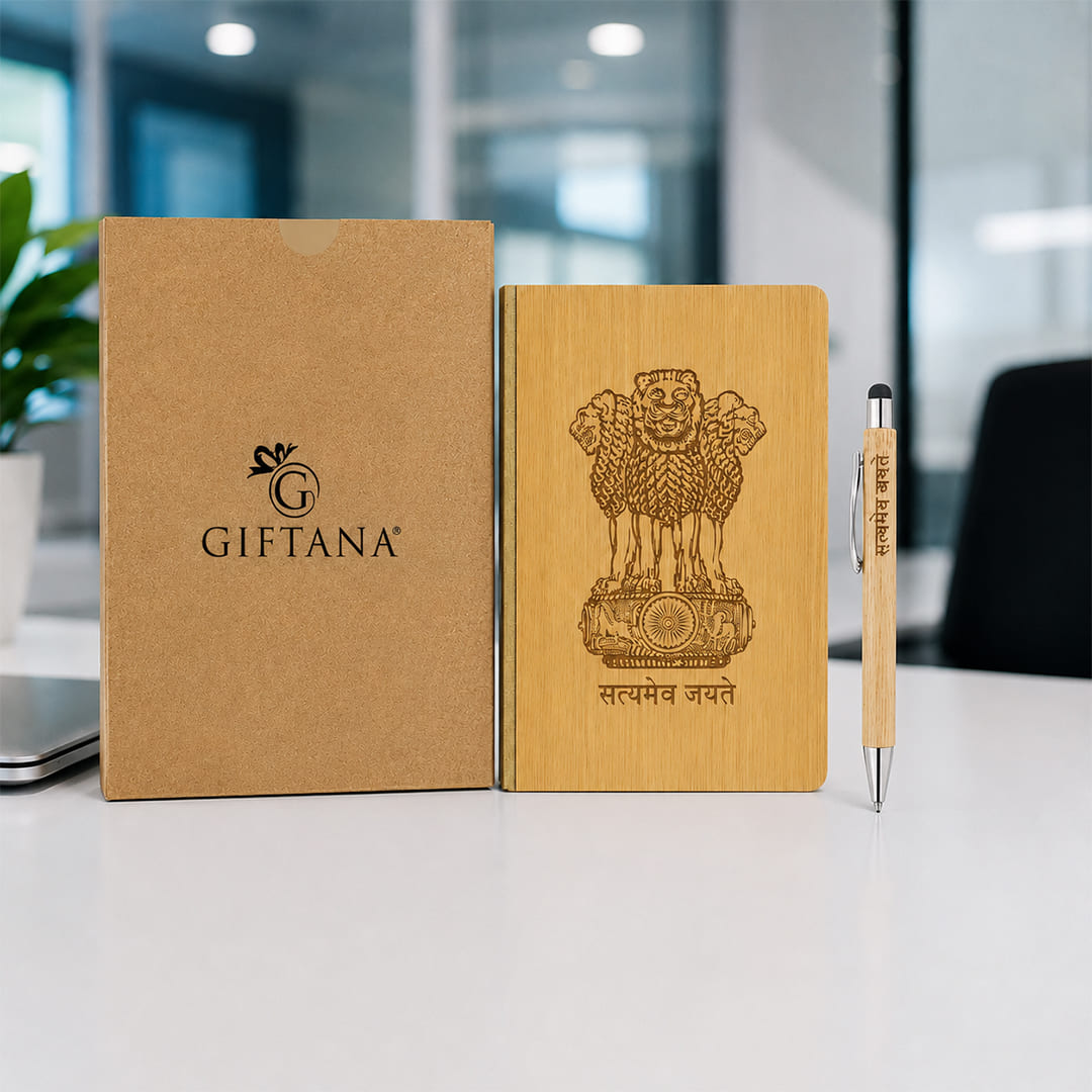 Premium Executive Satyamev Jayate Wooden Diary & Pen Gift Set Bharat Legacy Edition Satyamev Jayate Wooden Diary Pen Set