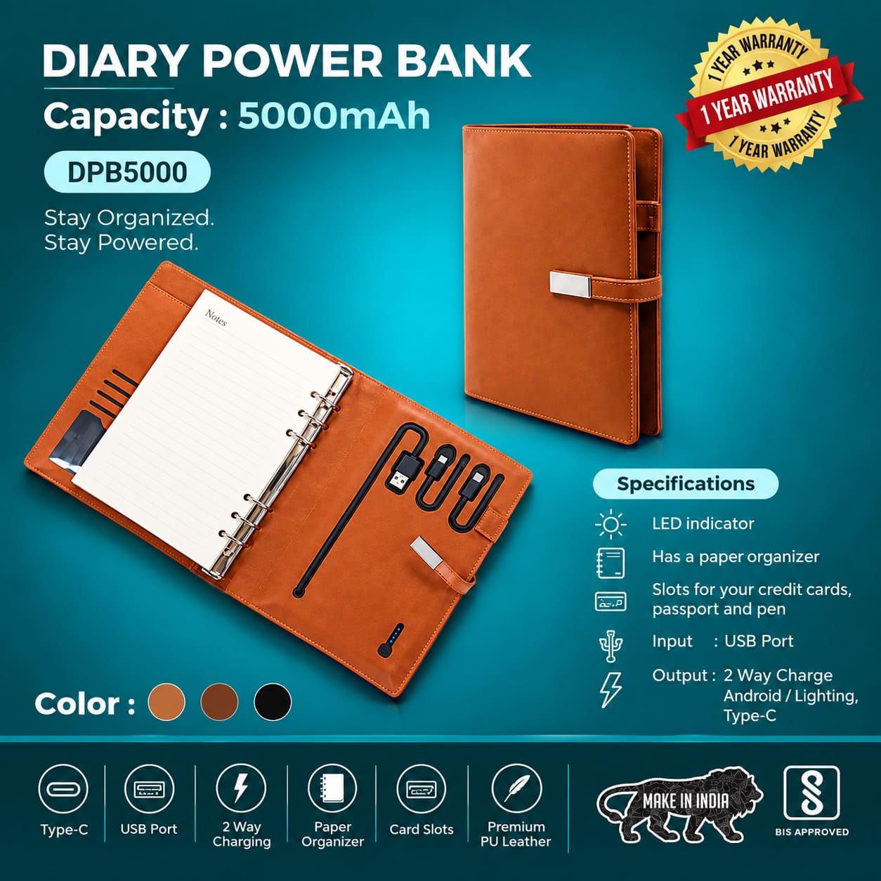 5000mAh Corporate Diary Power Bank with Card Slots 5000mAh Corporate Diary Power Bank with Card Slots