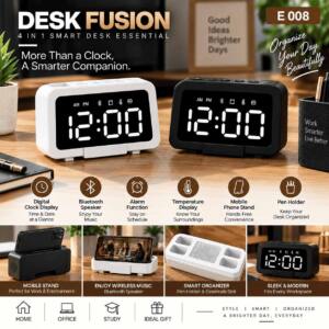 4-in-1 Smart Desk Organizer with Bluetooth Speaker & Digital Clock