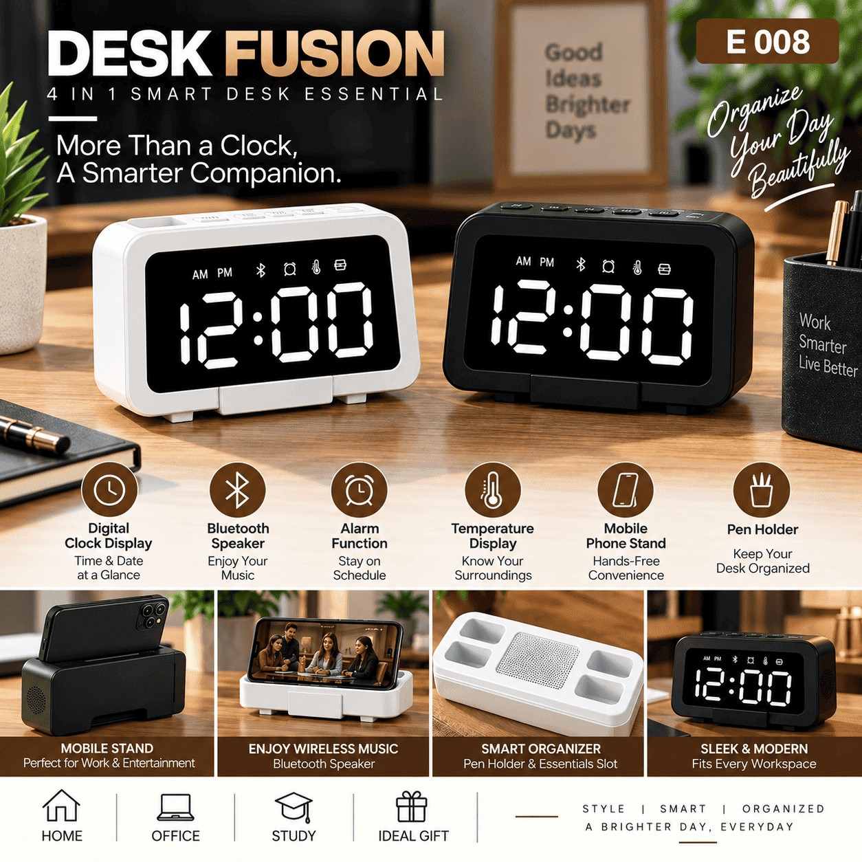 4-in-1 Smart Desk Organizer with Bluetooth Speaker & Digital Clock 4-in-1 Smart Desk Organizer with Bluetooth Speaker & Digital Clock