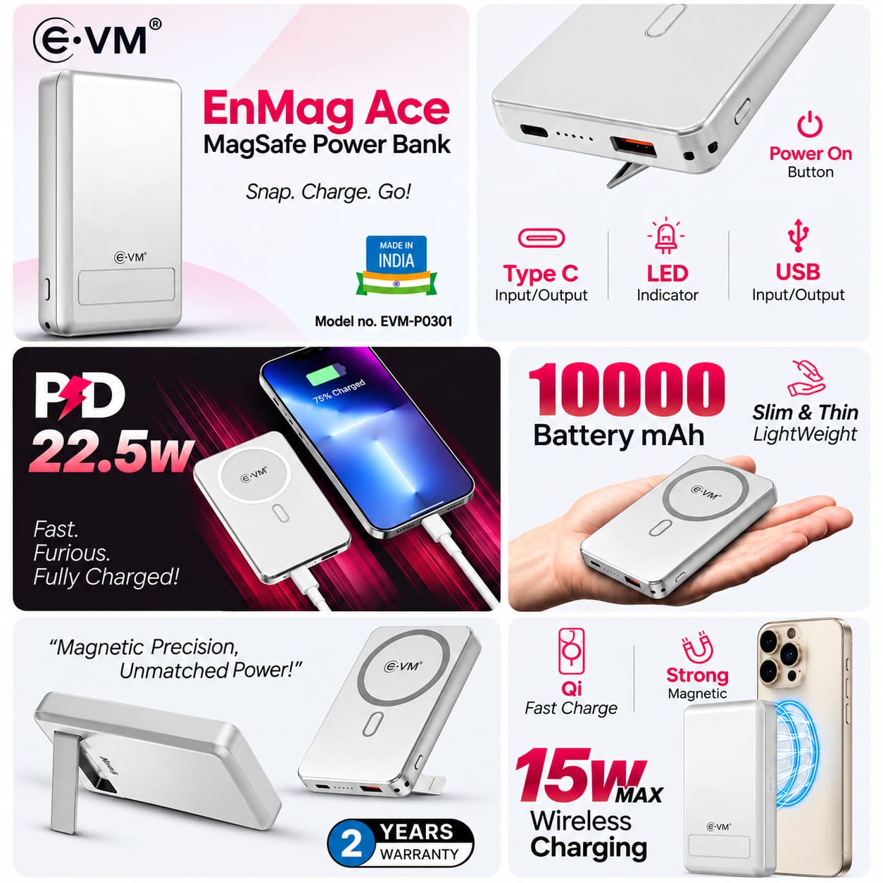 10000mAh Magnetic Power Bank with 15W Wireless Charging 10000mAh Magnetic Power Bank with 15W Wireless Charging