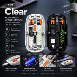 Clear Transparent Wireless Mouse - Dual Mode Connectivity