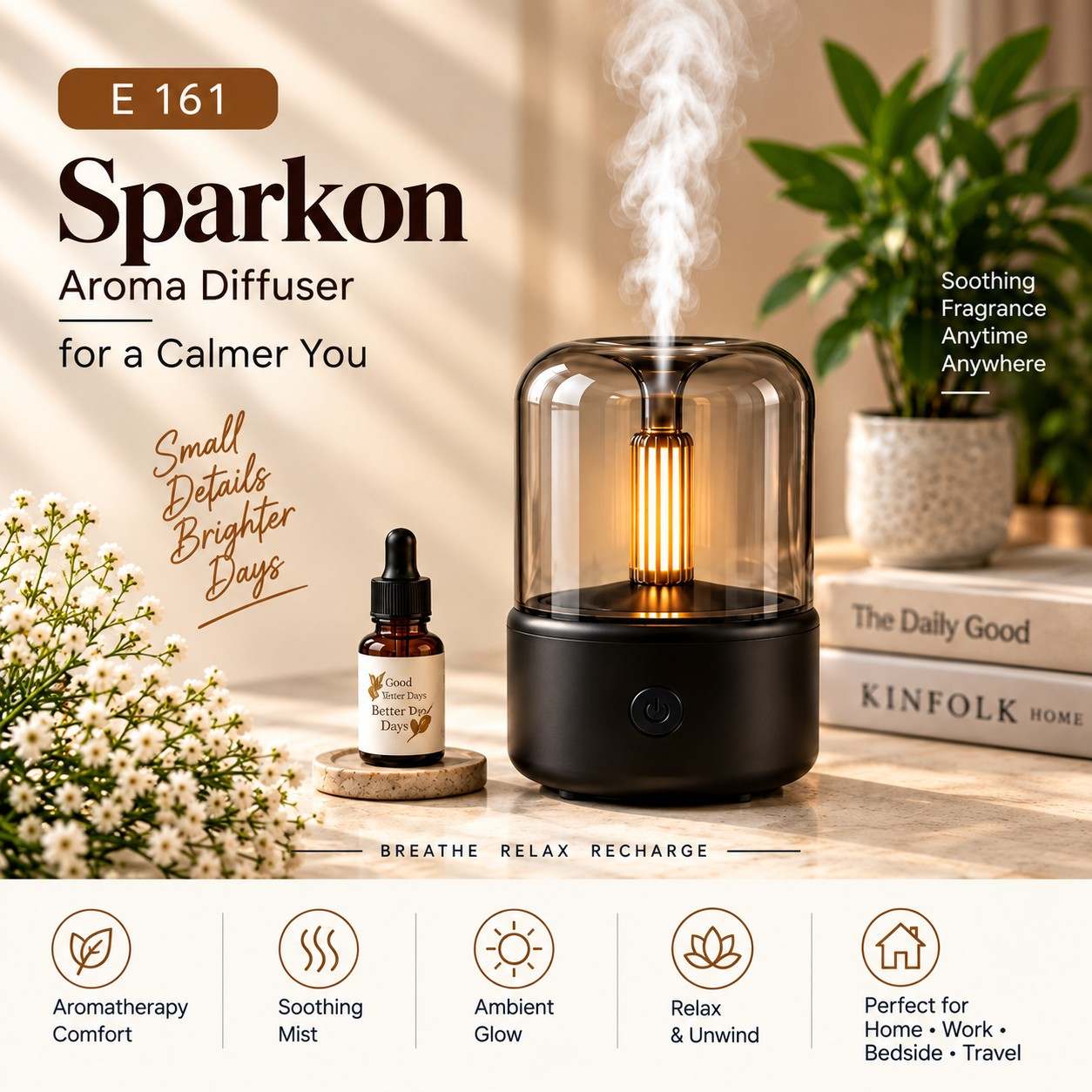 Sparkon Relaxation Aroma Diffuser – Ambient Light & Mist Sparkon Relaxation Aroma Diffuser – Ambient Light & Mist