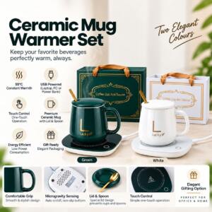 Ceramic Mug Warmer Set with Touch Control & Lid