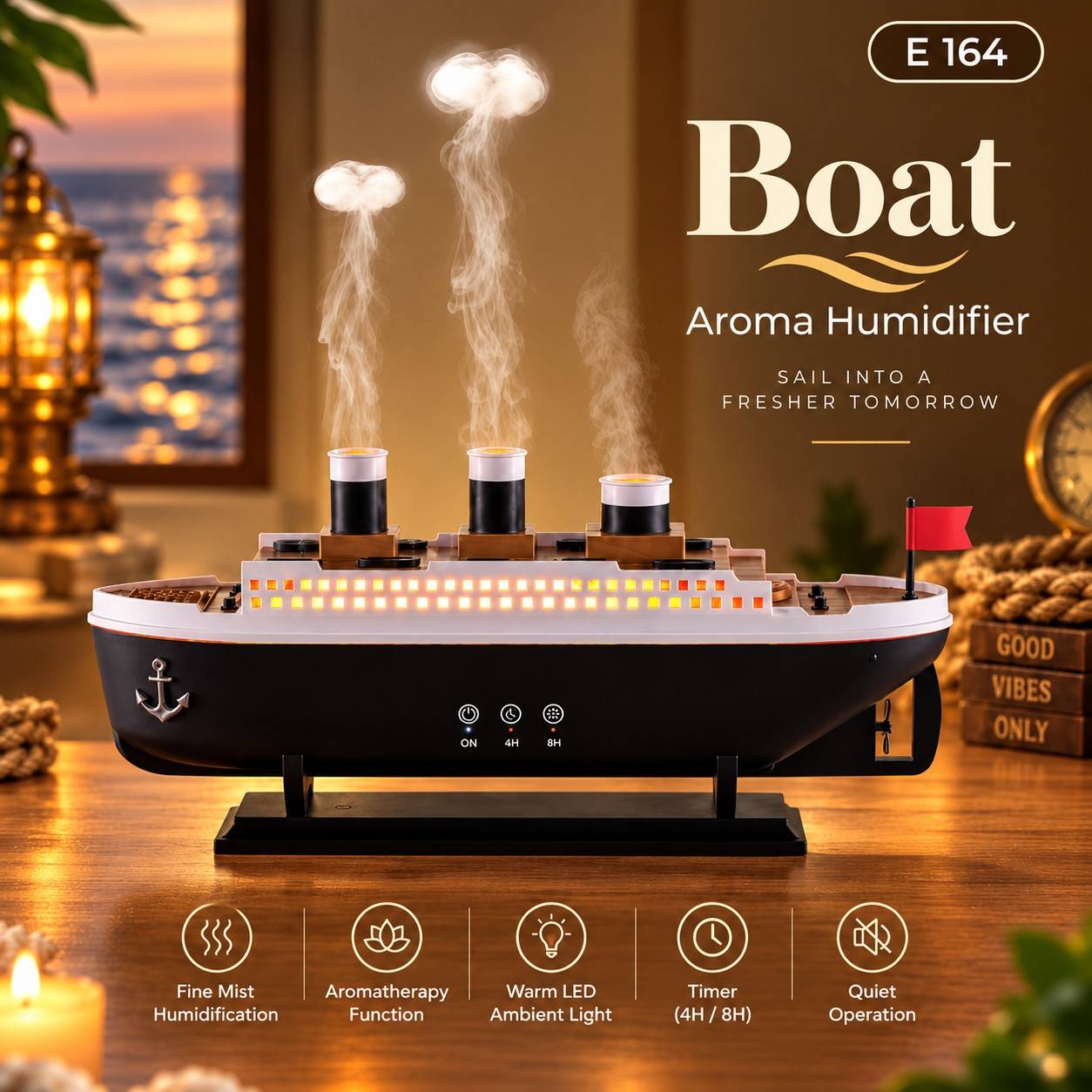 Boat Aroma Humidifier with Aromatherapy & Smart Timer Boat Aroma Humidifier with Aromatherapy & Smart Timer