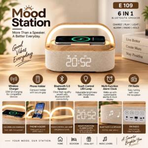 6-in-1 Bluetooth Speaker with Alarm & FM Radio