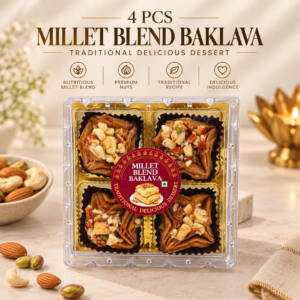 Premium Copper Diwali Hamper with Baklawa, Almond Brittle & Glasses 4 Bakhlava 4 Pcs