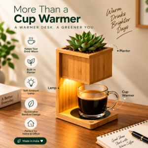 Bamboo Cup Warmer with BuiltIn Planter and Ambient Lamp