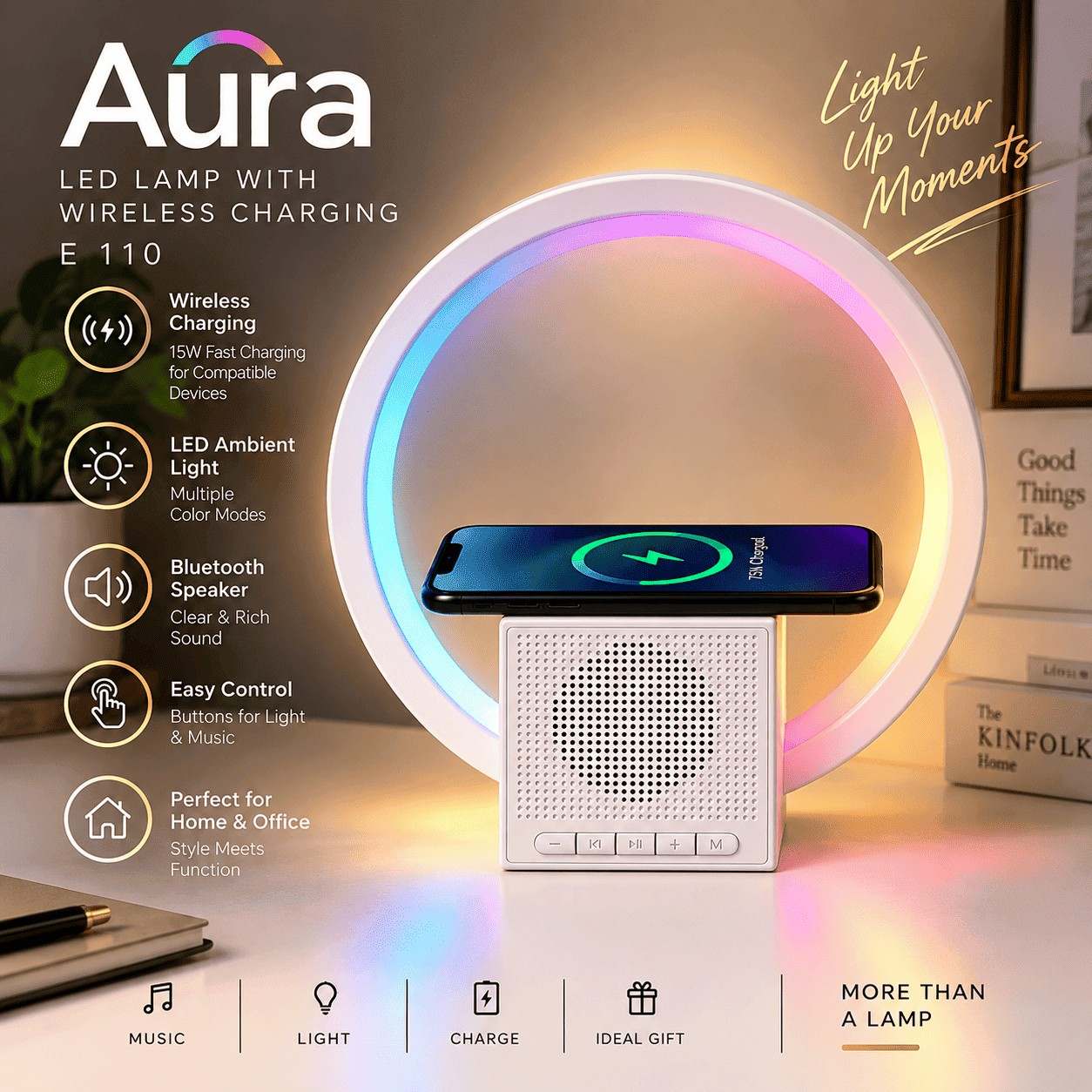 Executive LED Lamp with Wireless Charger & Speaker Executive LED Lamp with Wireless Charger & Speaker