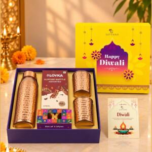 Copper Grandeur Diwali Gift Hamper with Almond Brittle & Diyas