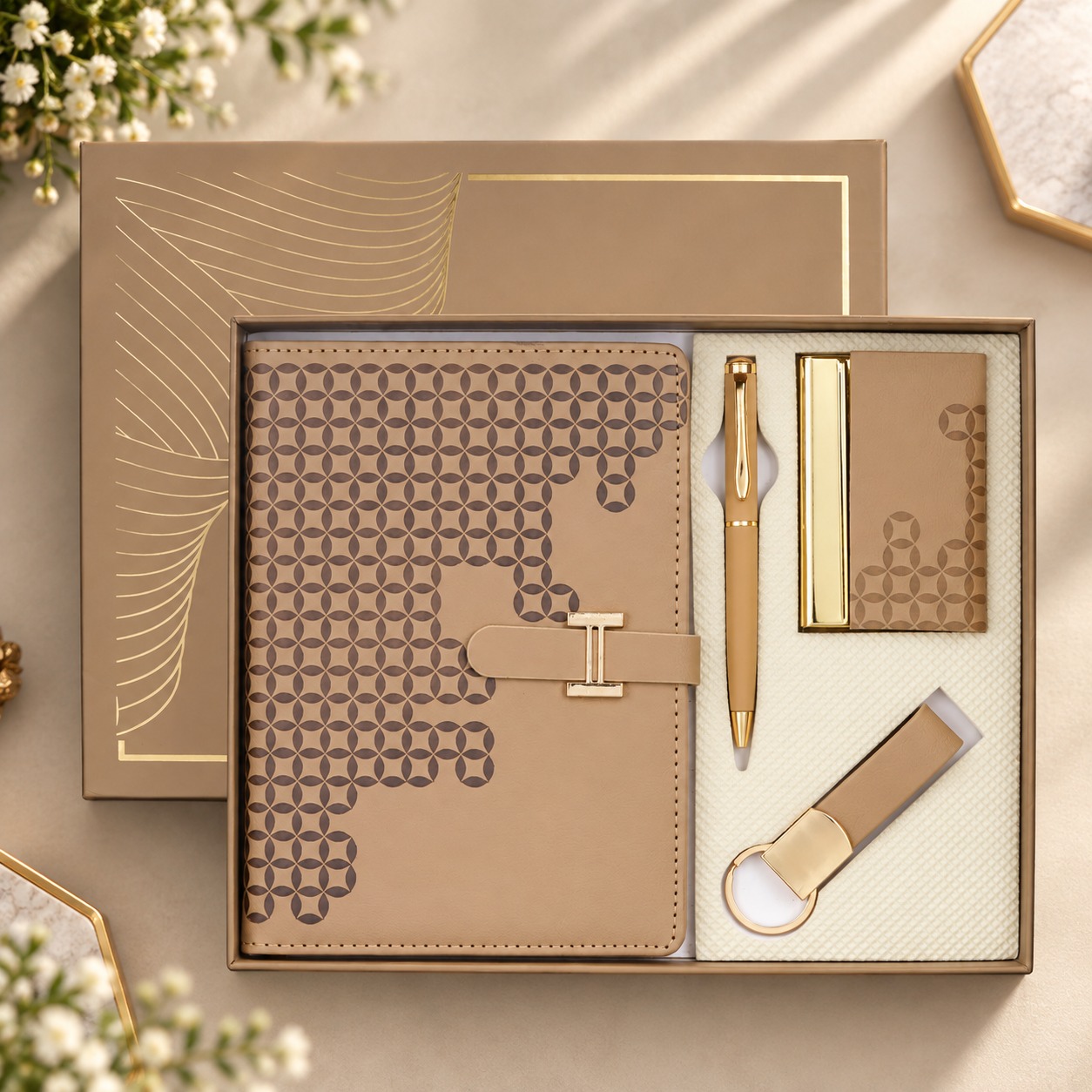 Corporate Luxe Collection – Premium Executive Notebook Gift Set with Gold Pen, Card Holder & Keychain brown – Giftana Corporate Luxe Collection – Premium Executive Notebook Gift Set with Gold Pen, Card Holder & Keychain brown - Giftana