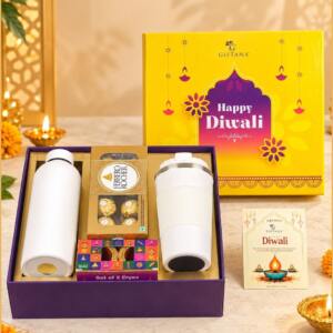 Diwali Executive Gift Hamper with Flask, Ferrero Rocher & Coffee Tumbler - Giftana