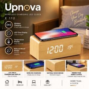 Wooden LED Clock with Wireless Charger Corporate Gift