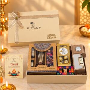 Executive Fragrance Diwali Hamper with Reed Diffuser & Desk Clock - Giftana