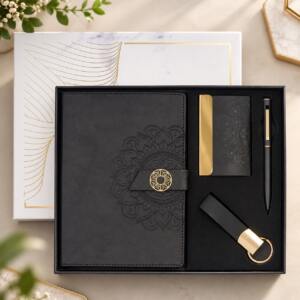 Executive Prestige Set – Premium Notebook, Card Holder, Pen & Keychain Gift Set 2 Executive Prestige Set – Premium Notebook Card Holder Pen Keychain Gift Set Black Giftana