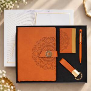 Executive Prestige Set – Premium Notebook, Card Holder, Pen & Keychain Gift Set Tan - Giftana