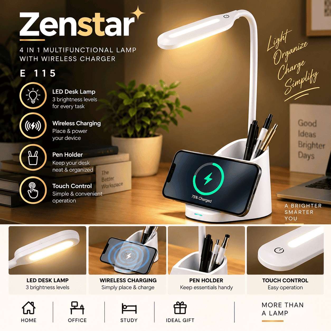 4-in-1 Desk Lamp with Charger & Pen Holder Corporate Gift 4-in-1 Desk Lamp with Charger & Pen Holder Corporate Gift