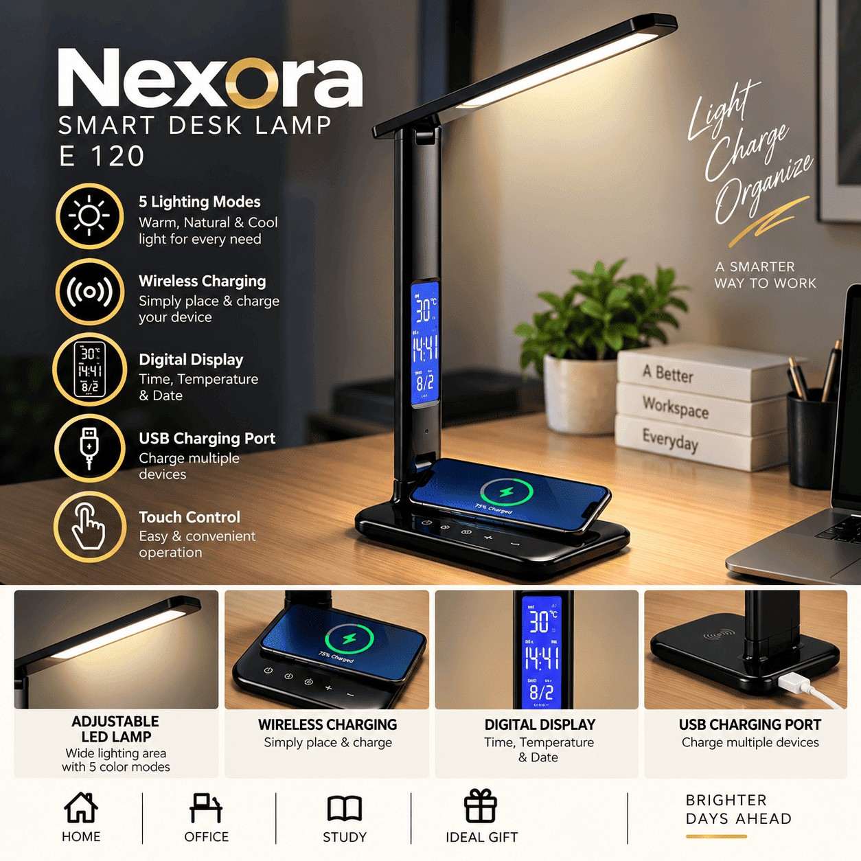 Premium Smart Desk Lamp with Charger & Digital Display Premium Smart Desk Lamp with Charger & Digital Display