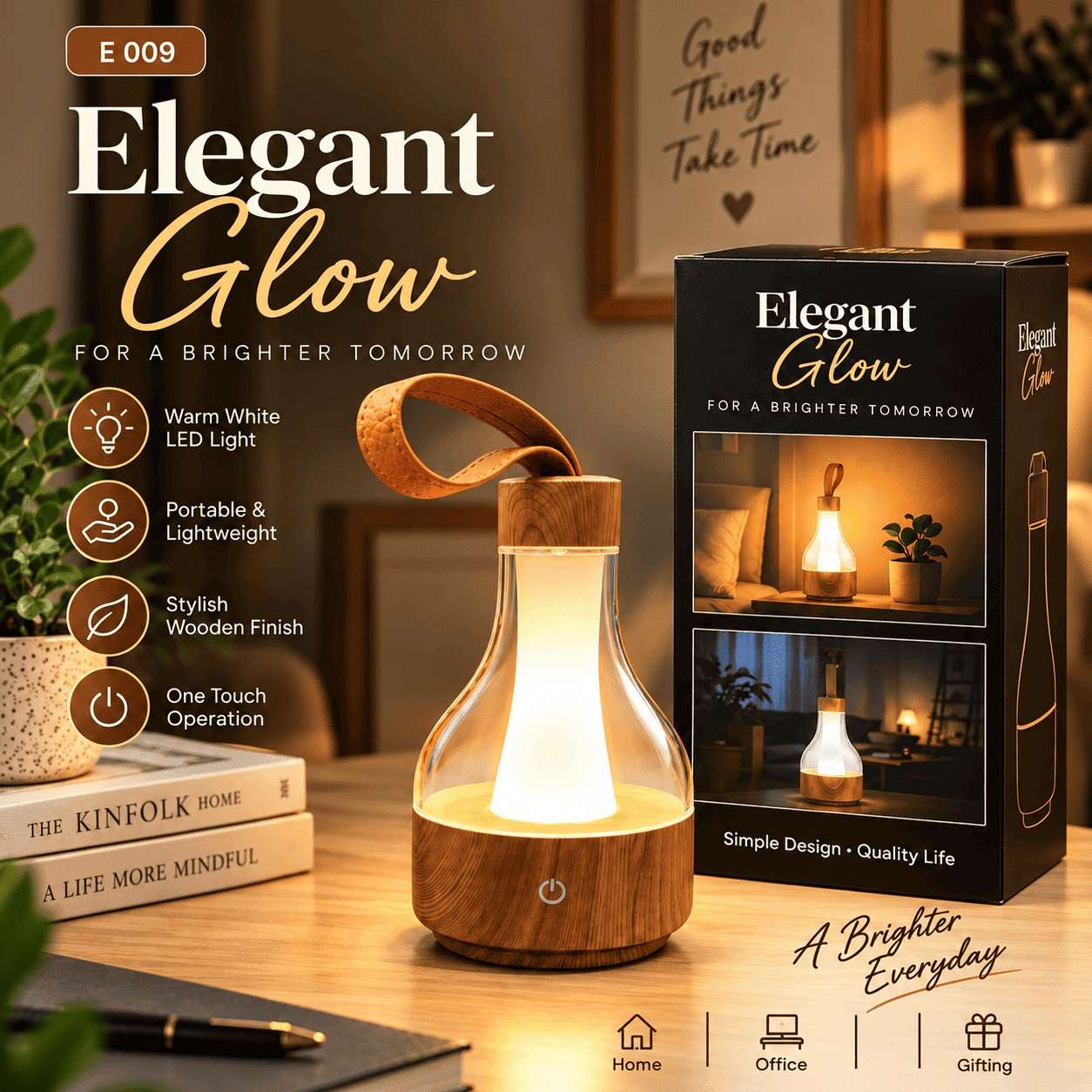 Elegant Portable LED Lamp with Wooden Finish Elegant Portable LED Lamp with Wooden Finish
