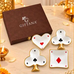 Luxury Serving Bowl Set with Playing Card Design & PU Leather Box - Giftana