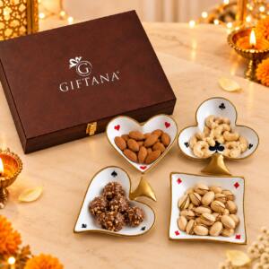 Luxury Serving Bowl Set with Playing Card Design & PU Leather Box - Giftana