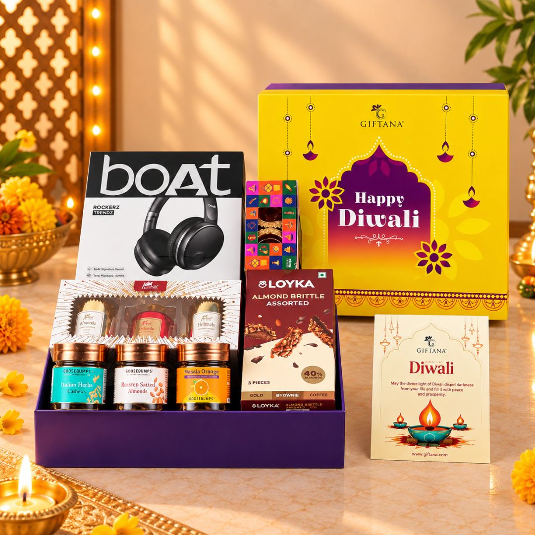Melodies, Aromas & Gourmet Joy Diwali Hamper Box - GiftanaIndia Melodies, Aromas & Gourmet Joy Diwali Hamper Box - GiftanaIndia