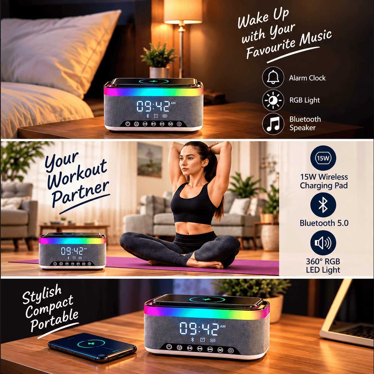 Multifunctional Bluetooth Speaker & Wireless Charging Alarm Clock 2 Multifunctional Bluetooth Speaker & Wireless Charging Alarm Clock 2