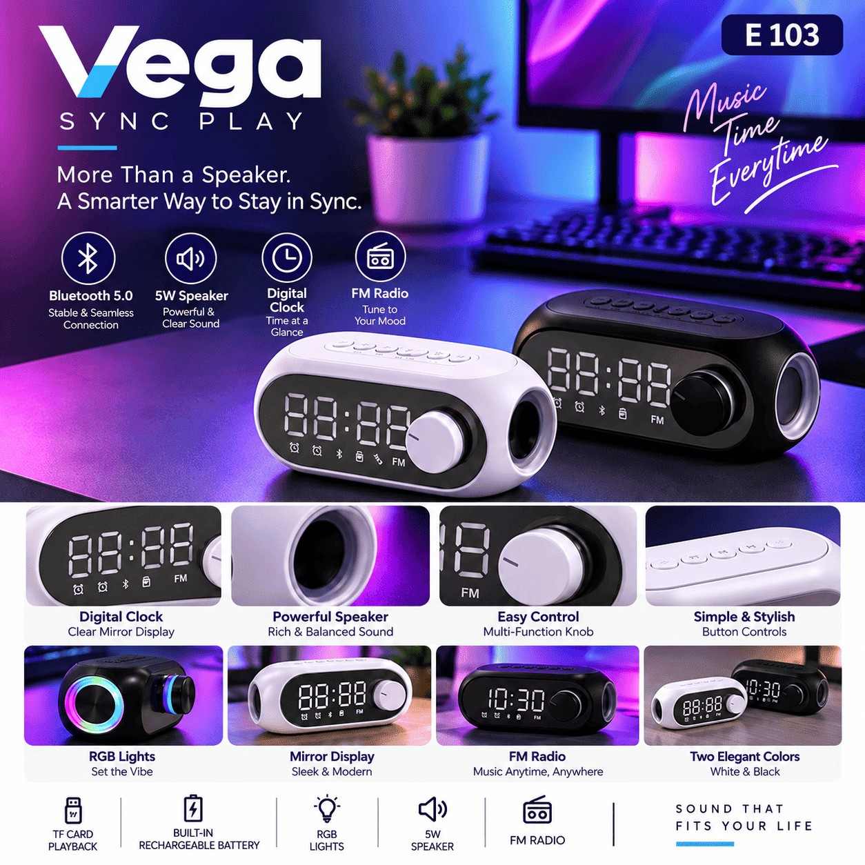 Multifunctional Bluetooth Speaker with Digital Clock & FM Radio Multifunctional Bluetooth Speaker with Digital Clock & FM Radio