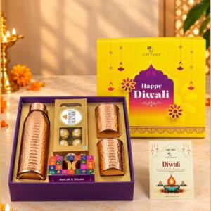 Premium Copper Diwali Gift Set with Bottle, Glasses & Ferrero Rocher - Giftana