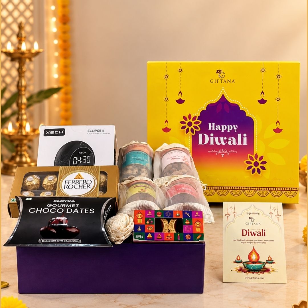 Premium Diwali Gourmet Hamper with Speaker, Chocolates & Dry Fruits - Giftana Premium Diwali Gourmet Hamper with Speaker, Chocolates & Dry Fruits - Giftana