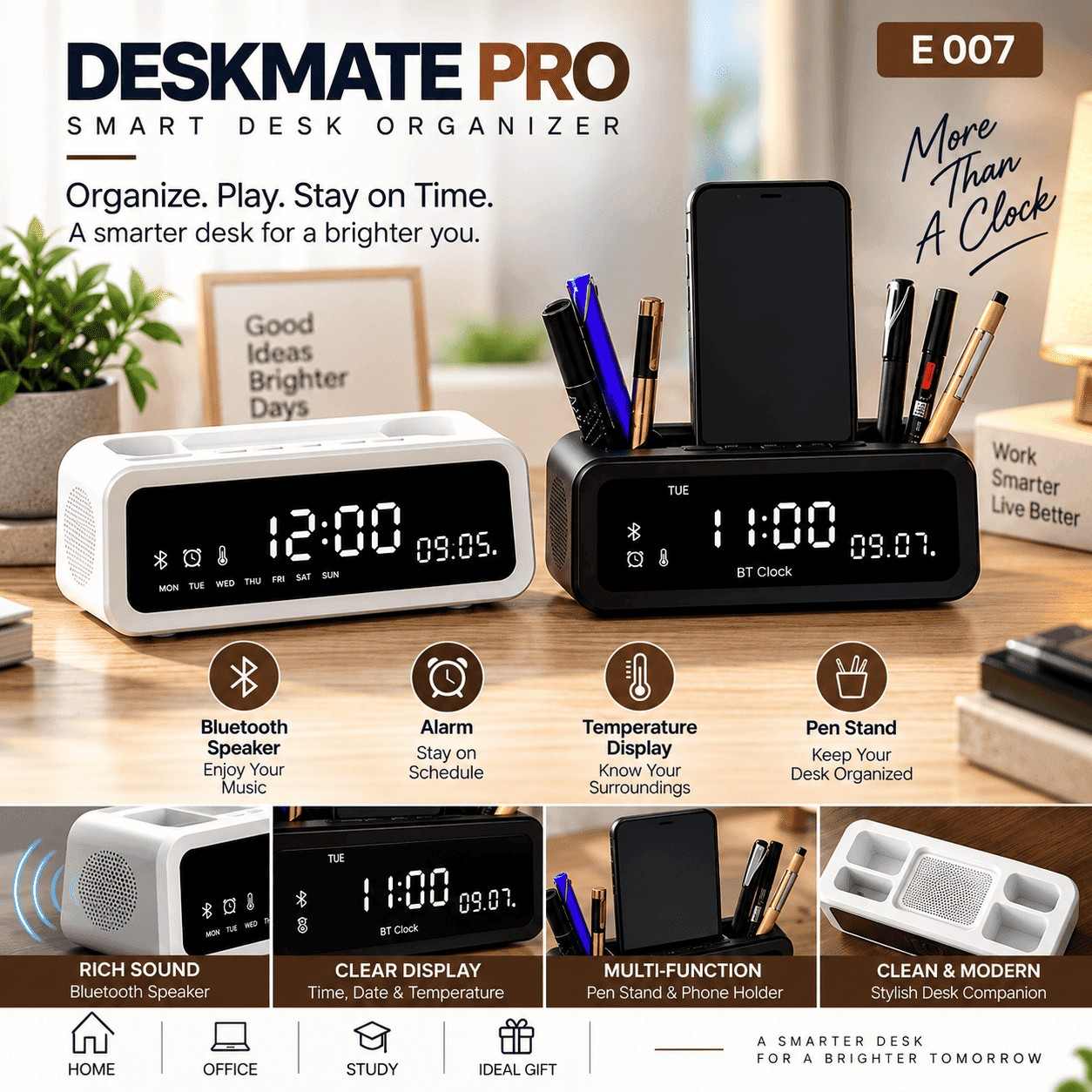 Smart Desk Organizer with Bluetooth Speaker & Digital Clock Smart Desk Organizer with Bluetooth Speaker & Digital Clock