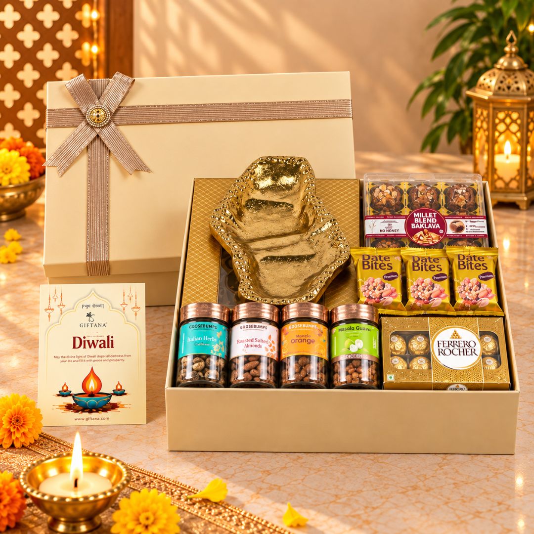 The Golden Gourmet Treasures Diwali Gift Baskets - Giftana The Golden Gourmet Treasures Diwali Gift Baskets - Giftana